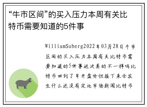 “牛市区间”的买入压力本周有关比特币需要知道的5件事 